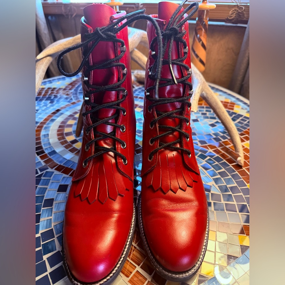 Justin Roper Kiltie Red Lace-Up Women's Boots